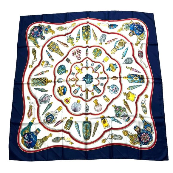 HERMES “Qu’importe Le Flacon Carre” 35”x35”/90 Multicolor Silk 100% Scarf #1344 - Picture 1 of 7